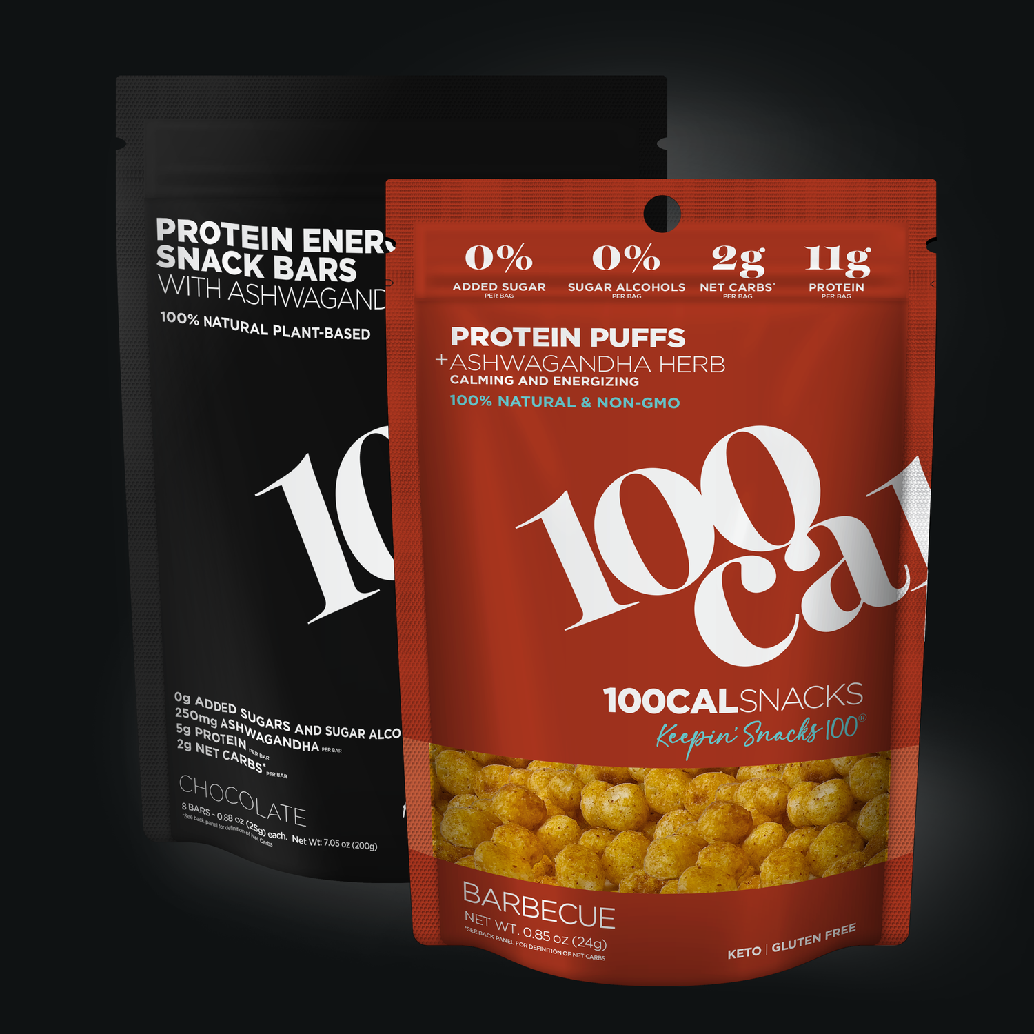 100-Calorie Snacks 2 bags Nutritious Delicious 100 calories Snack Bars BBQ Puffs Protein Keto Snacks Healthy Organic Gluten Free